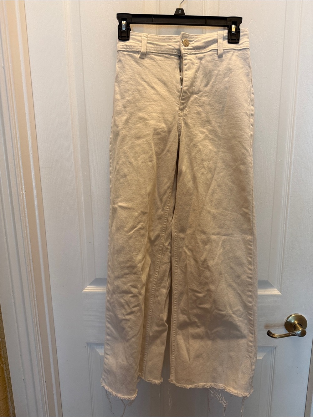 MNG Wide Leg Raw Hem White Jeans